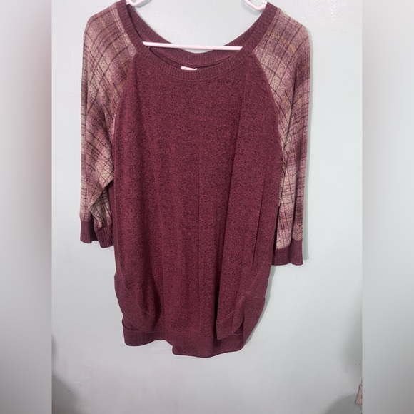 Maurices Burgundy Plaid Sweater - Picture 3 of 9